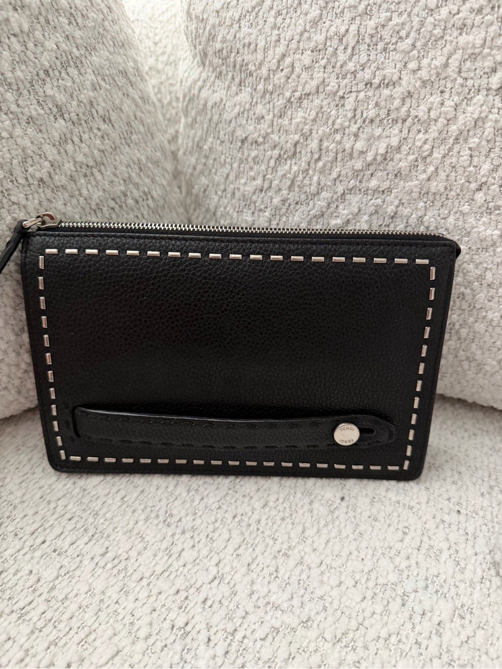 Fendi Selleria Black Leather Wristlet Clutch with Contrast Stitch - Picture 11 of 11